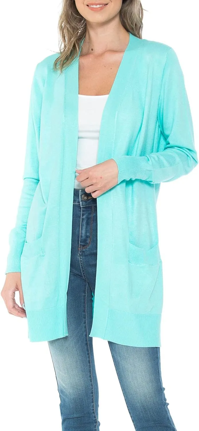 Womens Light Weight Open Front Long Cardigan with Pockets