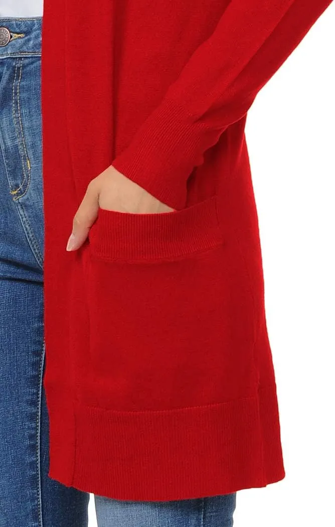Womens Light Weight Open Front Long Cardigan with Pockets