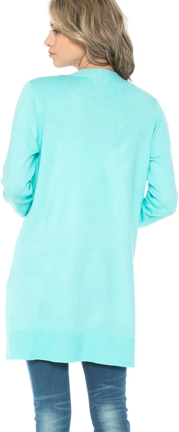 Womens Light Weight Open Front Long Cardigan with Pockets