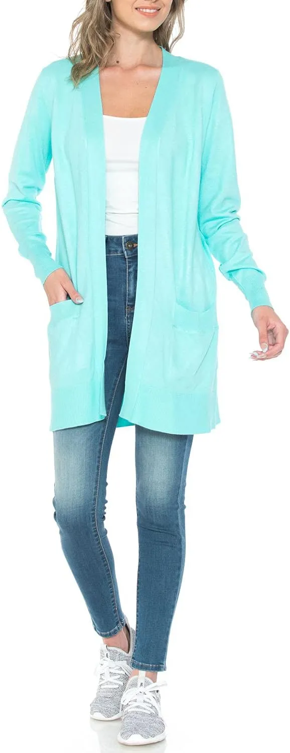 Womens Light Weight Open Front Long Cardigan with Pockets