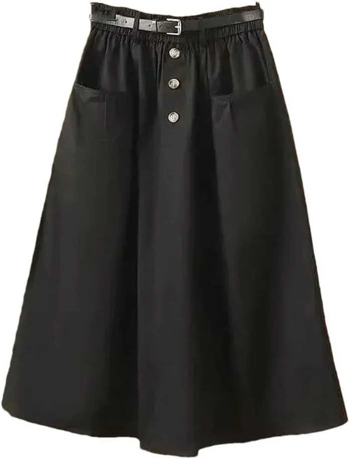 Women's Office Work Pencil Skirt Stretch High Waist with Pockets Business Casual Mid-Length Skirt