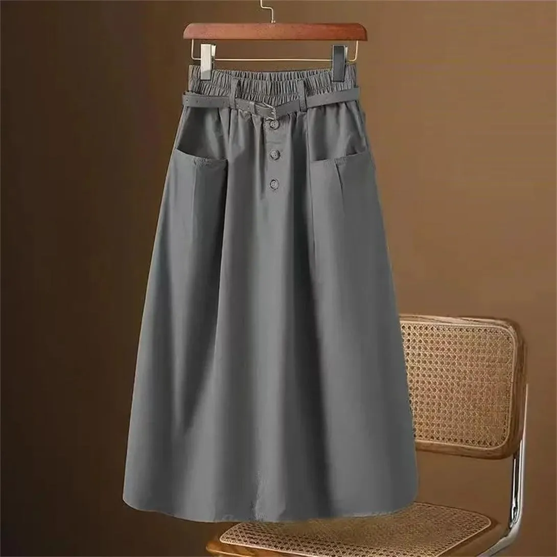Women's Office Work Pencil Skirt Stretch High Waist with Pockets Business Casual Mid-Length Skirt