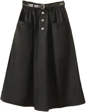 Women's Office Work Pencil Skirt Stretch High Waist with Pockets Business Casual Mid-Length Skirt