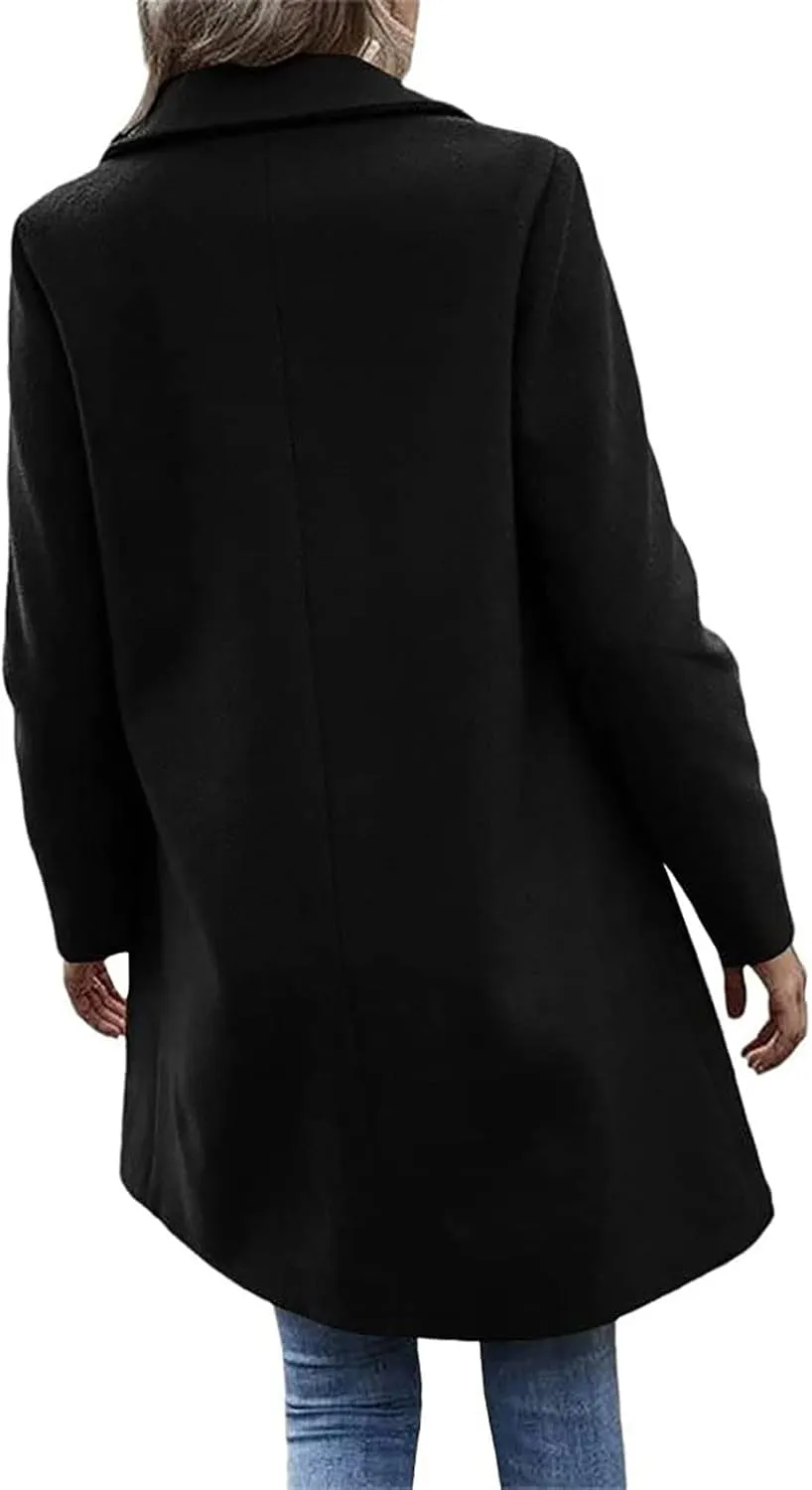 Womens Pea Coat Casual Notch Lapel Cardigan Coats Single Breasted Open Front Wool Coats 2024 Fall Winter Overcoat