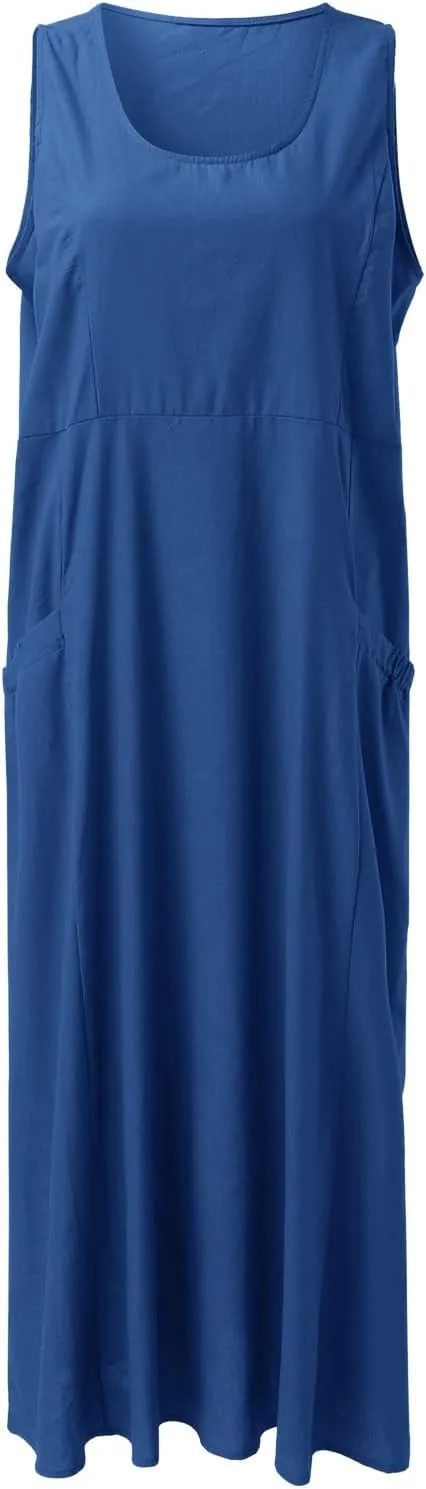 Women's Plus Size Summer Dresses Beach Sleeveless Cotton Linen Maxi Dress Flowy Boho Chic Casual Wear with Pockets