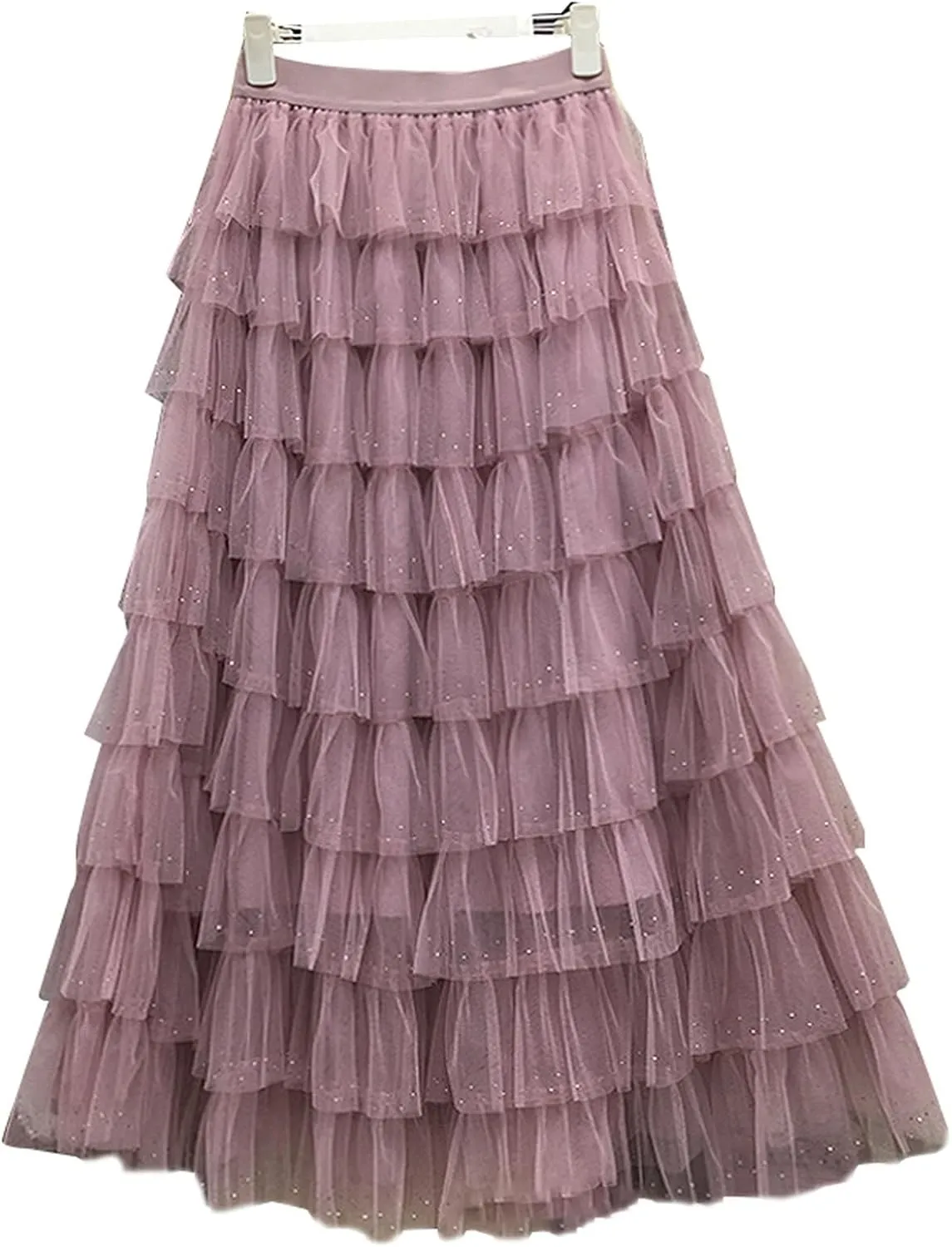Womens Ruffle Tiered Long Tulle Skirt Multilayer Ruffles Tulle Skirt Fairy Mesh Maxi Skirt