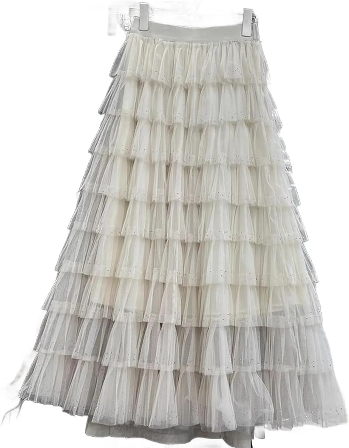 Womens Ruffle Tiered Long Tulle Skirt Multilayer Ruffles Tulle Skirt Fairy Mesh Maxi Skirt