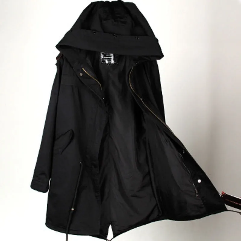 Women's Spring Casual Hooded Long Trench With Pockets