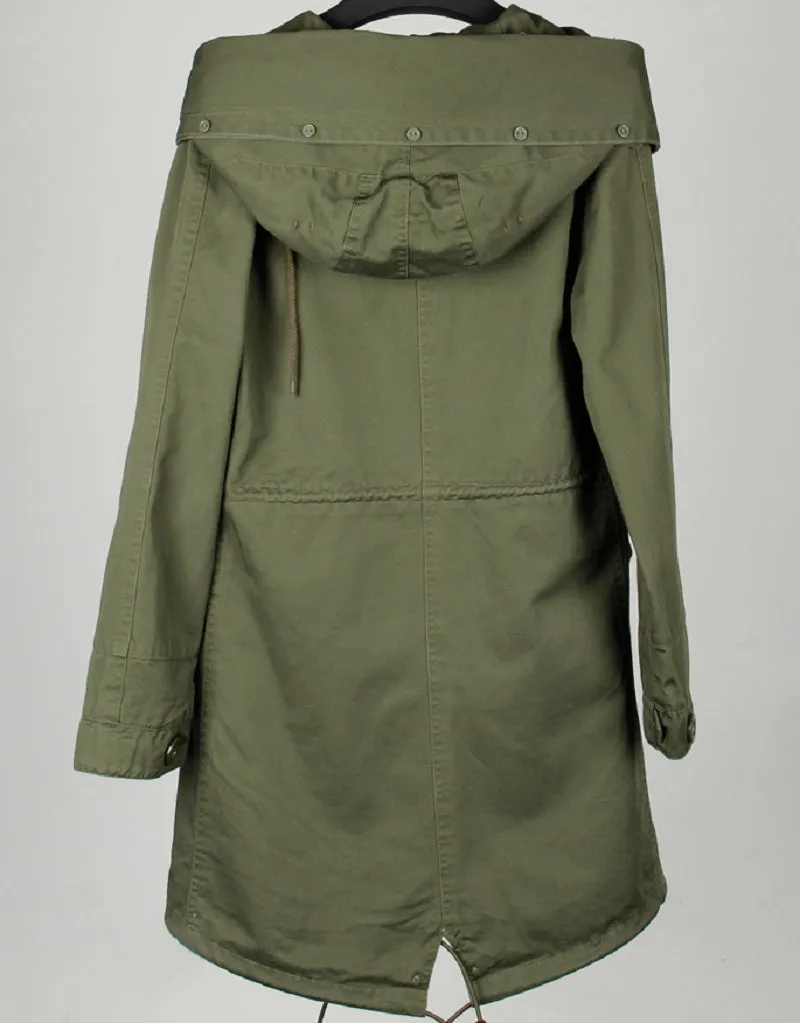 Women's Spring Casual Hooded Long Trench With Pockets