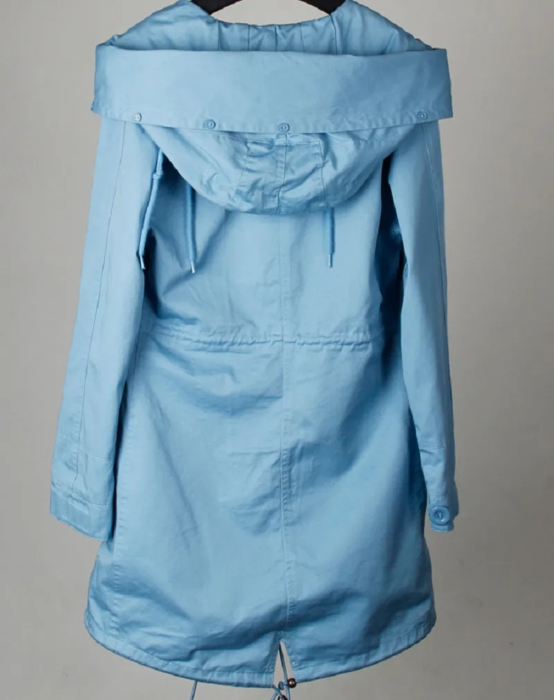 Women's Spring Casual Hooded Long Trench With Pockets