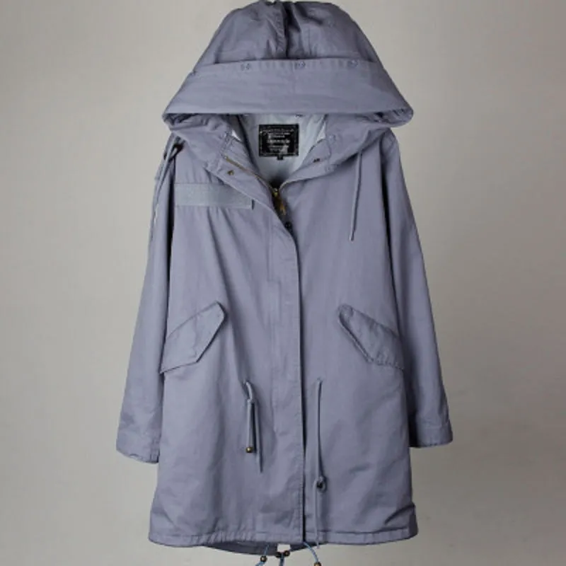 Women's Spring Casual Hooded Long Trench With Pockets