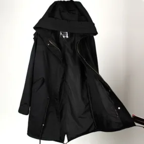 Women's Spring Casual Hooded Long Trench With Pockets