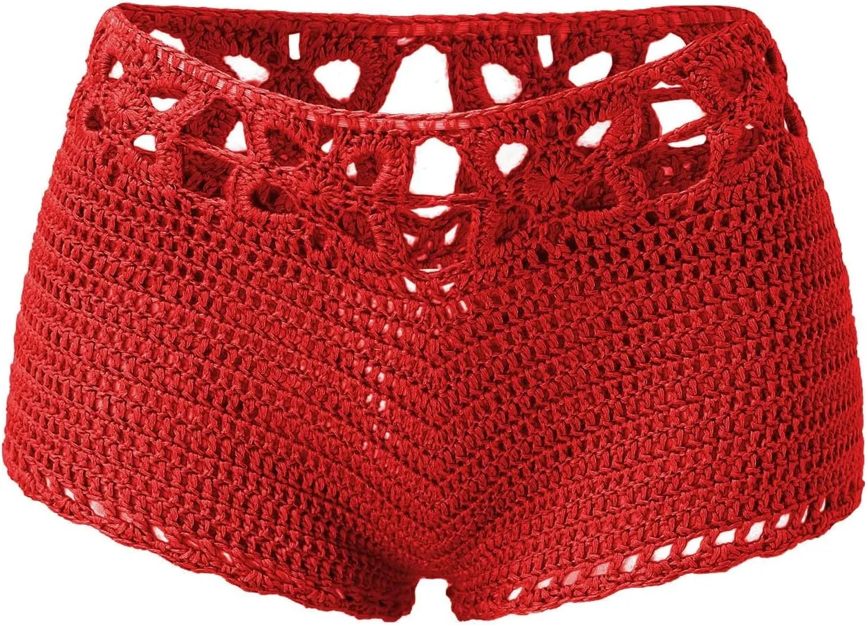Women's Summer Beach Shorts Knit Skinny Casual Shorts Crochet Hollow Sexy Fashion Lightweight Comfy Cotton Shorts