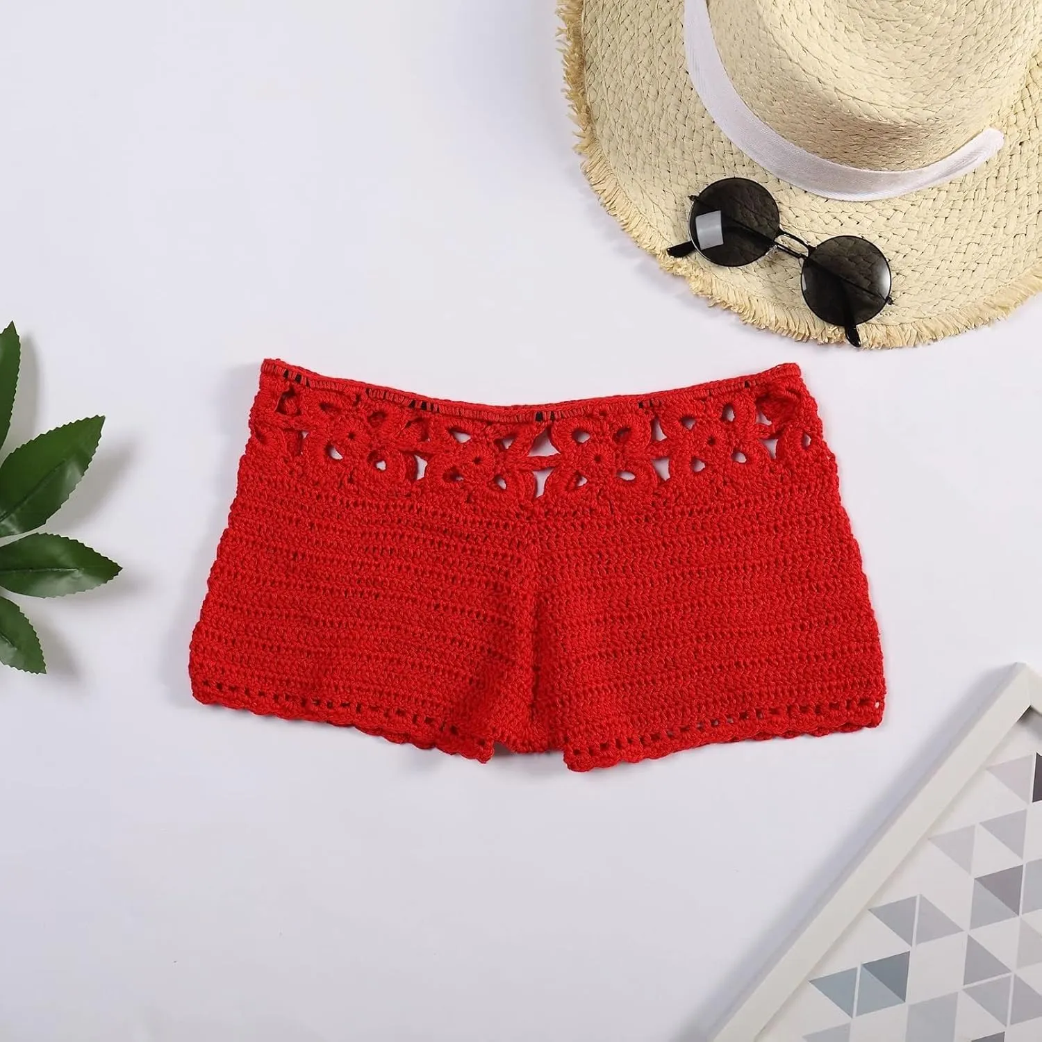 Women's Summer Beach Shorts Knit Skinny Casual Shorts Crochet Hollow Sexy Fashion Lightweight Comfy Cotton Shorts