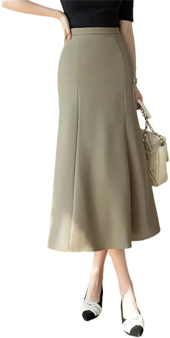 Women's Summer Pencil Skirt Stretch High Waist Work Office Slim Medium Length Fishtail Skirt