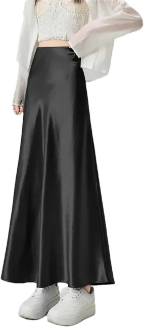 Women's Summer Satin Fishtail Pencil Skirt Stretch High Waist Work Office Knee-Length Midi Skirt