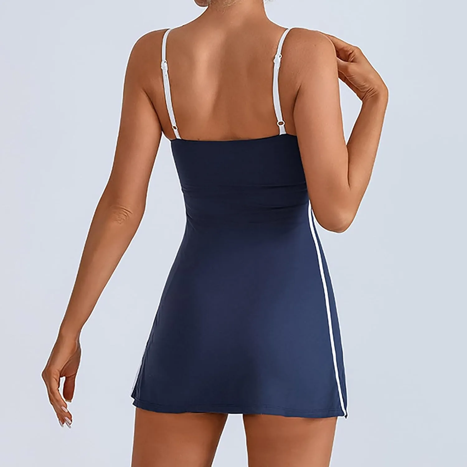 Womens Tennis Sleeveless Mini Dress Stretch Built in Bra Square Neck Fashion Comfy Workout Athletic Golf Dress