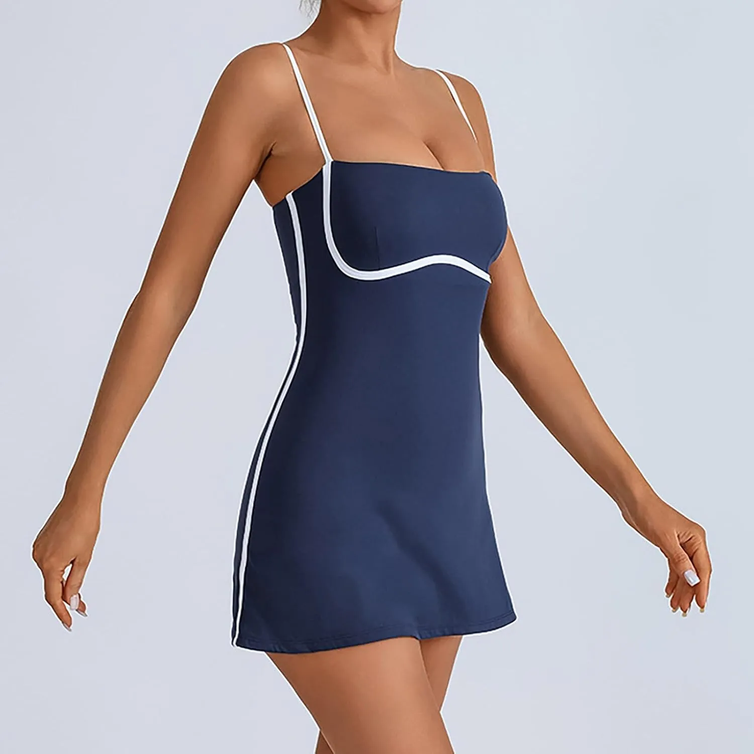 Womens Tennis Sleeveless Mini Dress Stretch Built in Bra Square Neck Fashion Comfy Workout Athletic Golf Dress