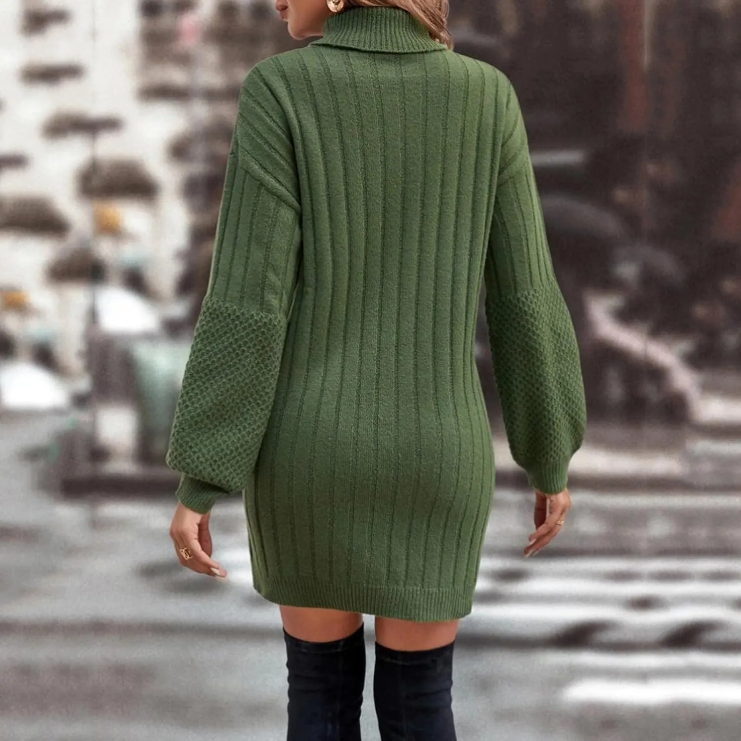 Womens Tunic Sweater Dress Cable Knit Turtleneck Long Sleeve Sweatshirt Dress Petite Light Mini Dresses Fall Winter Jumper