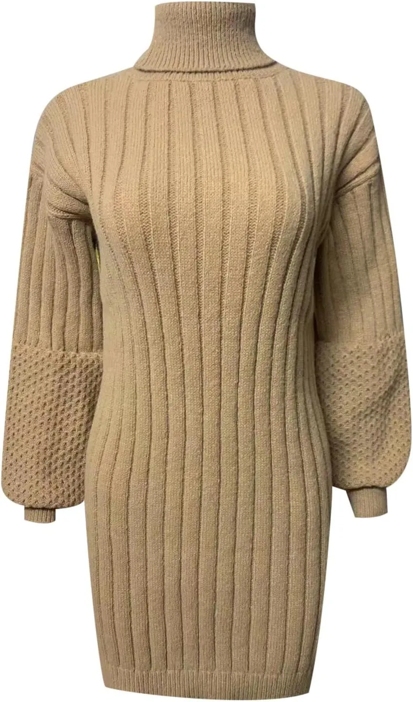 Womens Tunic Sweater Dress Cable Knit Turtleneck Long Sleeve Sweatshirt Dress Petite Light Mini Dresses Fall Winter Jumper