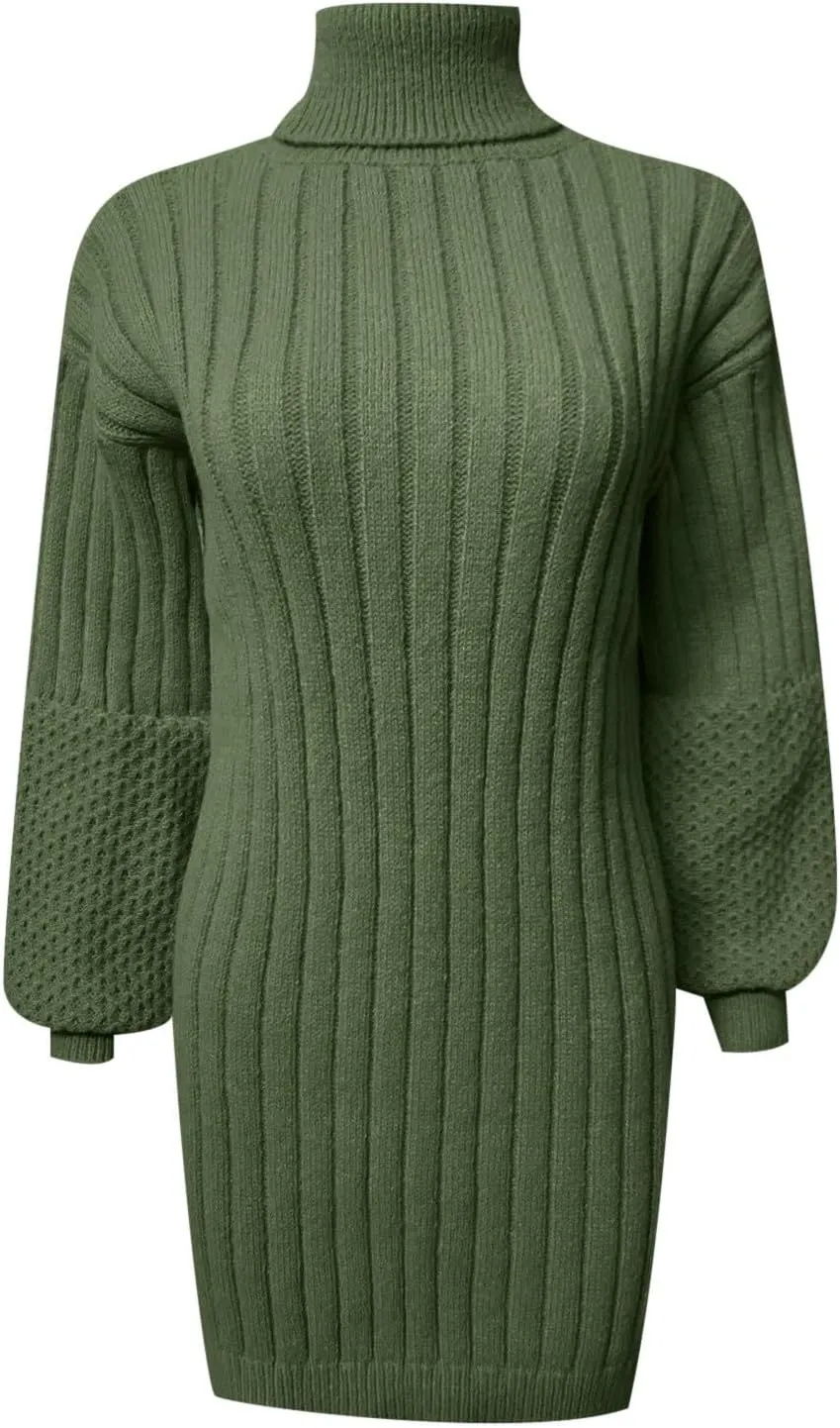 Womens Tunic Sweater Dress Cable Knit Turtleneck Long Sleeve Sweatshirt Dress Petite Light Mini Dresses Fall Winter Jumper