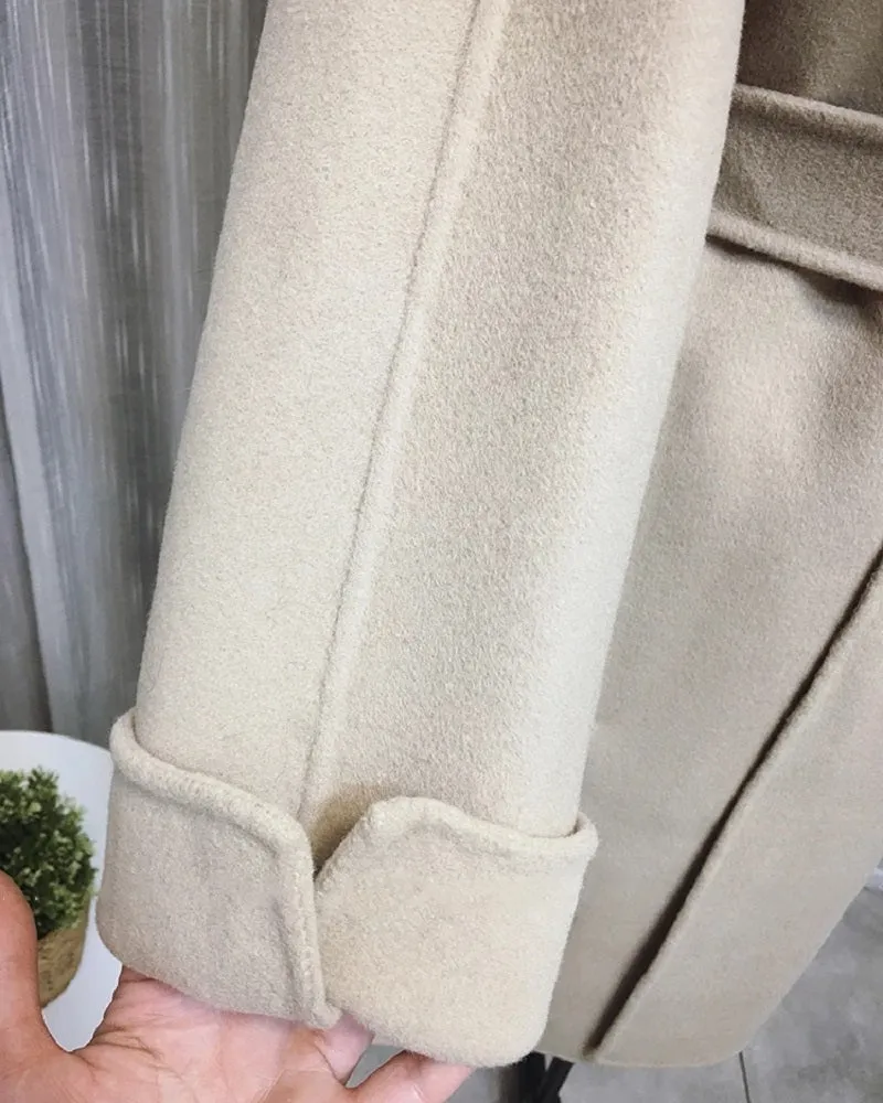 Women's Winter Casual Cashmere Long Trench With Fox Fur