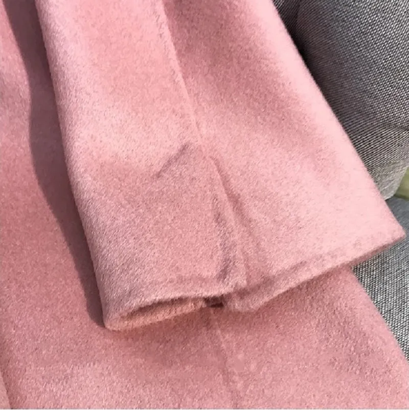 Women's Winter Casual Cashmere Long Trench With Fox Fur