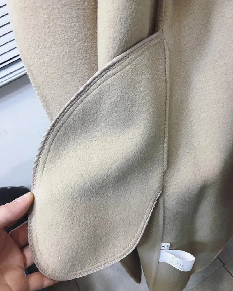 Women's Winter Casual Cashmere Long Trench With Fox Fur