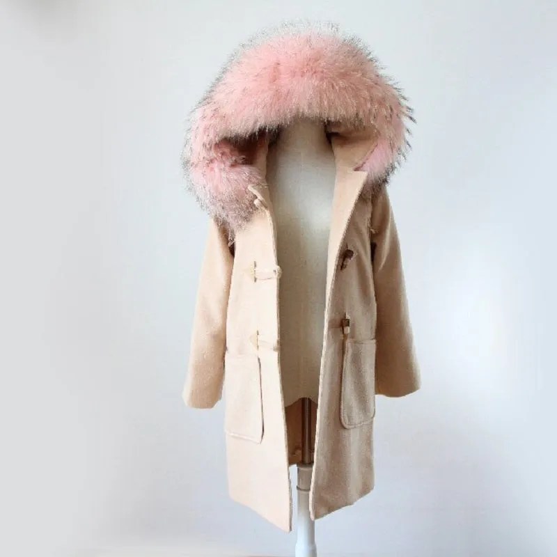 Women's Winter Casual Hooded Long Trench With Raccoon Fur