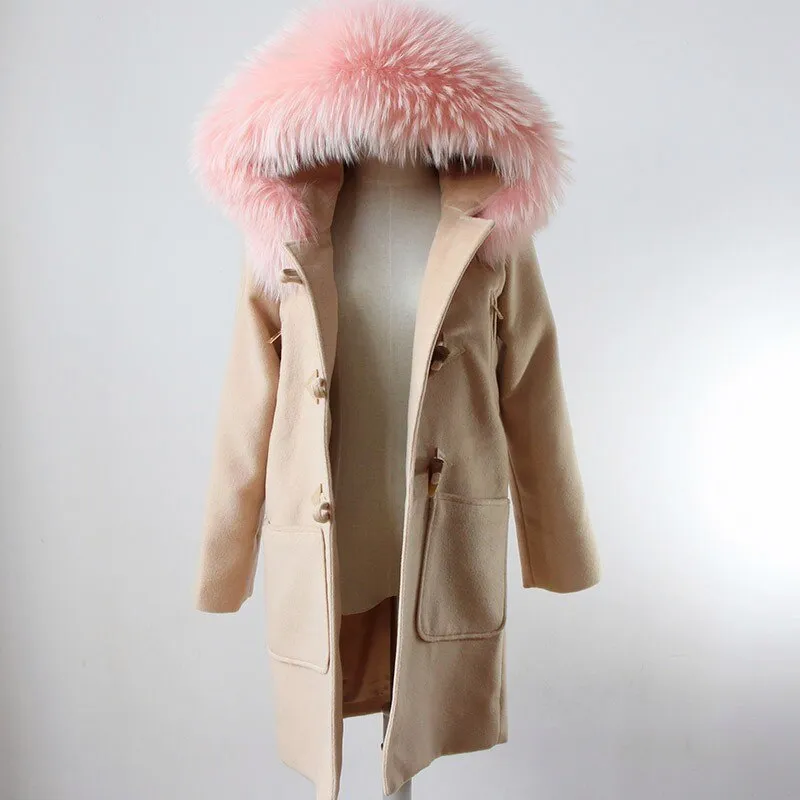 Women's Winter Casual Hooded Long Trench With Raccoon Fur