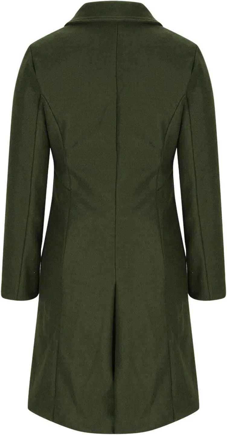 Womens Winter Pea Coats 2024 Casual Mid Long Length Trench Coat Notch Lapel Double Breasted Wool Coat Overcoats