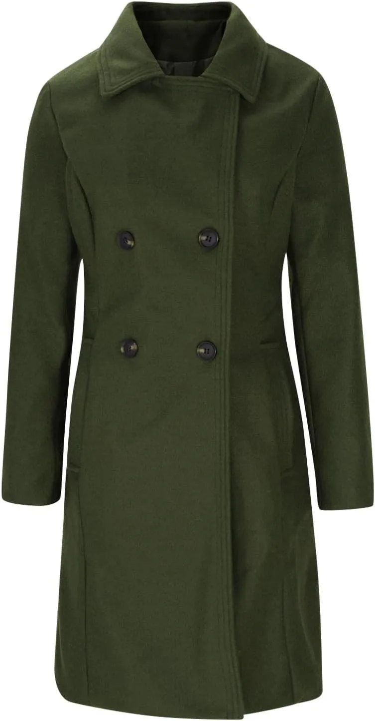 Womens Winter Pea Coats 2024 Casual Mid Long Length Trench Coat Notch Lapel Double Breasted Wool Coat Overcoats
