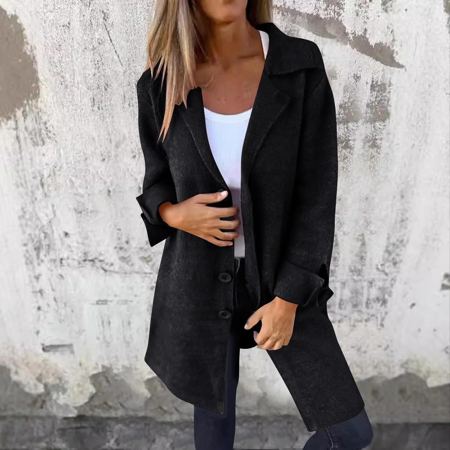 Women's Wool Trench Coat Elegant Single Breasted Pea Coat Casual Notch Lapel Long Winter Coats Long Sleeve Overcoat