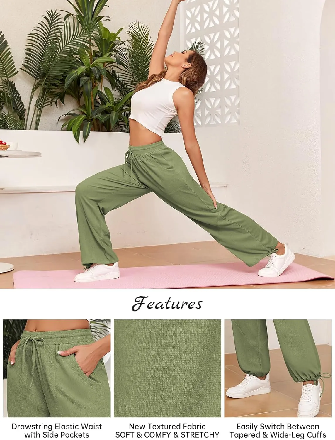 ZAFUL Womens Comfy Yoga Jogger Pants Pockets Wide Leg Palazzo Pants Boho Beach Slack Textured Trousers
