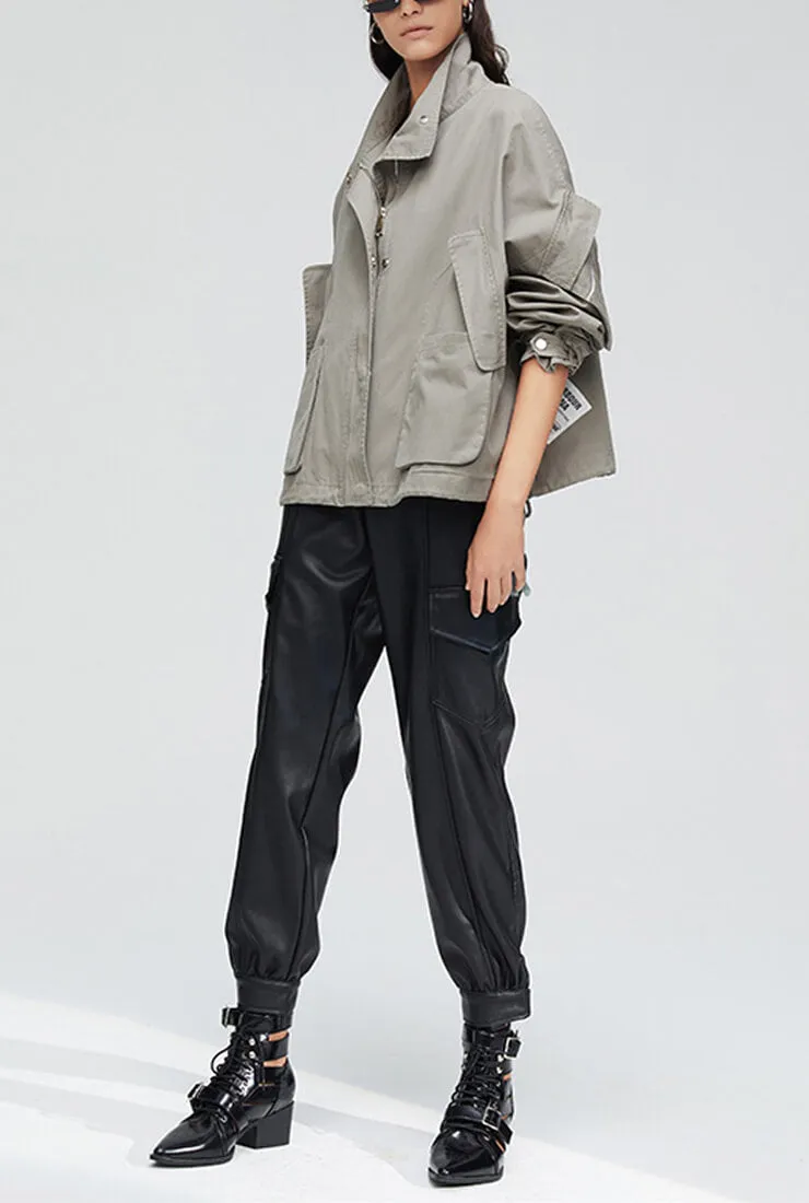 Zipper & Button Closure Loose Short Trench Coat