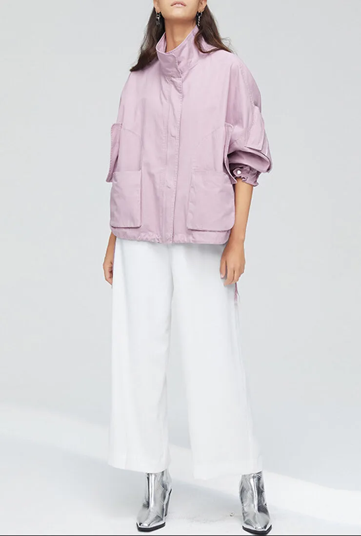 Zipper & Button Closure Loose Short Trench Coat