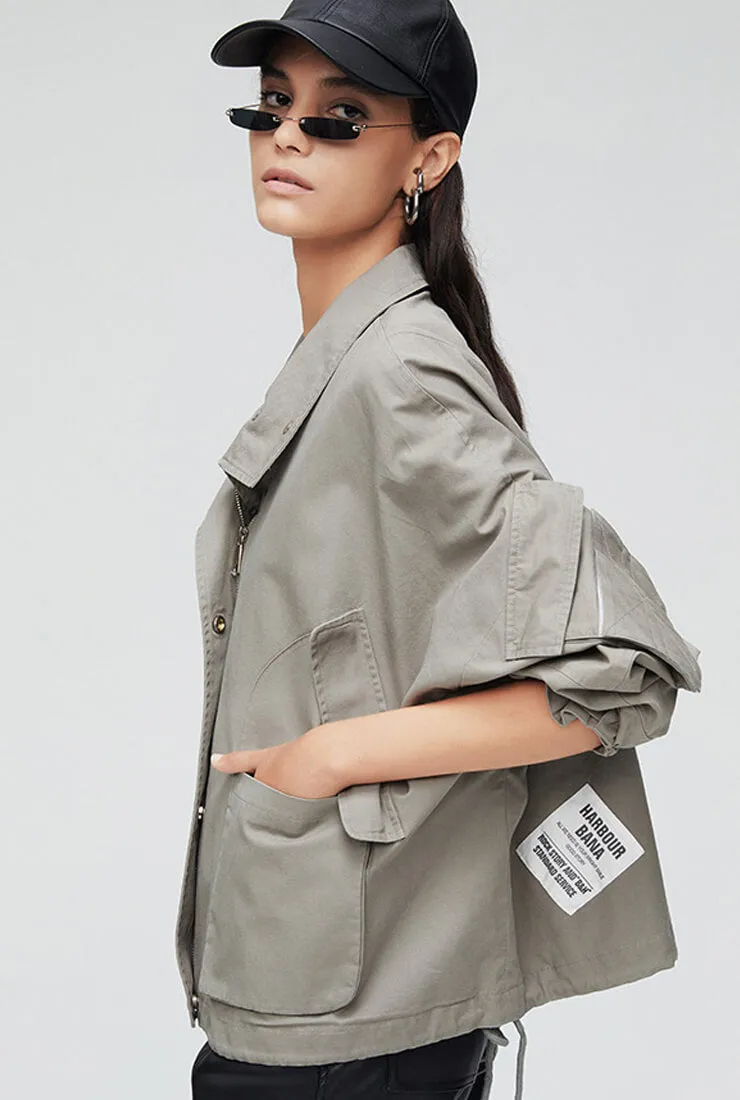 Zipper & Button Closure Loose Short Trench Coat